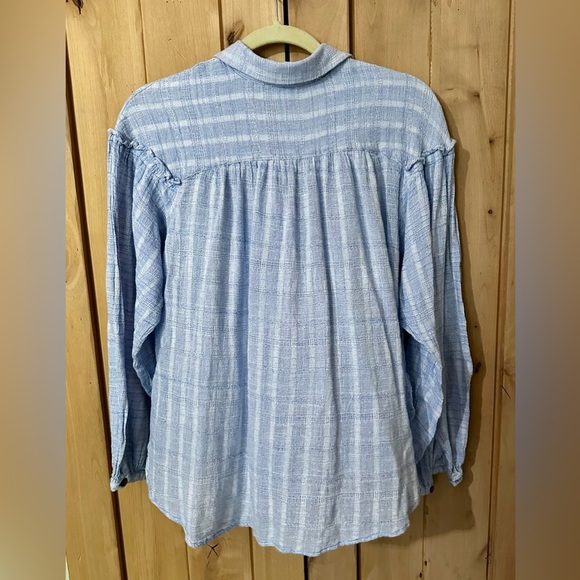 Free People Headed The Highlands Button Down Blue Stripe Shirt - Picture 3 of 4